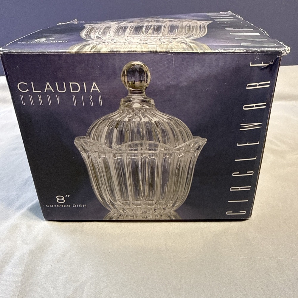 Circleware Claudia Clear Crystal Candy Jar 8 Inch Fluted Lidded Dish Boxed
